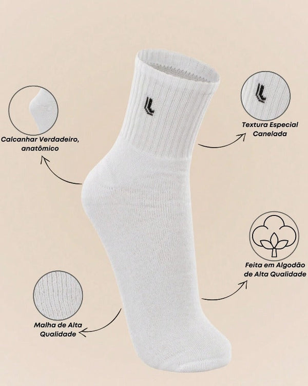 Kit com 3 Pares de Meias Cano Médio Unisex Lupo Sport em Algodão