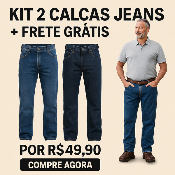 Kit 2 Calças Jeans Masculinas Premium para Trabalho – 100% Algodão com Elastano – Frete Grátis