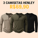 KIT 3 Camiseta Manga Longa Gola Henley Masculina