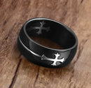 Anel Titânio Preto Cruz Prata Religiosa Luxo