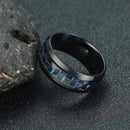 Anel Tungstenio Preta com Fibra De Carbono Azul