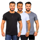 KIT 3 Camiseta Manga Longa Gola Henley Masculina
