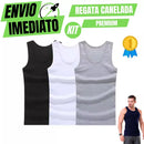 Kit C/3 Regata Premium Masculina Modelo Americano Canelada Algodão e Elastano Malha Encorpada Ultra Conforto