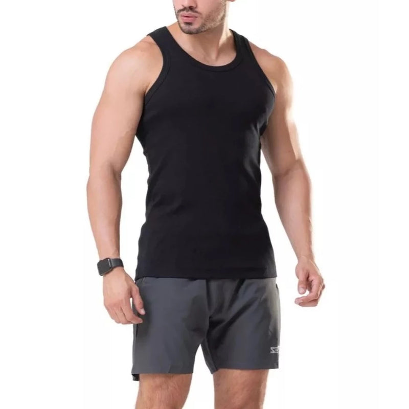 Kit C/3 Regata Premium Masculina Modelo Americano Canelada Algodão e Elastano Malha Encorpada Ultra Conforto