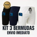 Kit 3 Shorts 2 em 1  Dry Masculino Corrida e Academia com Forro de Compressão