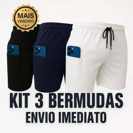 Kit 3 Shorts 2 em 1  Dry Masculino Corrida e Academia com Forro de Compressão