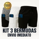 Kit 3 Shorts 2 em 1  Dry Masculino Corrida e Academia com Forro de Compressão