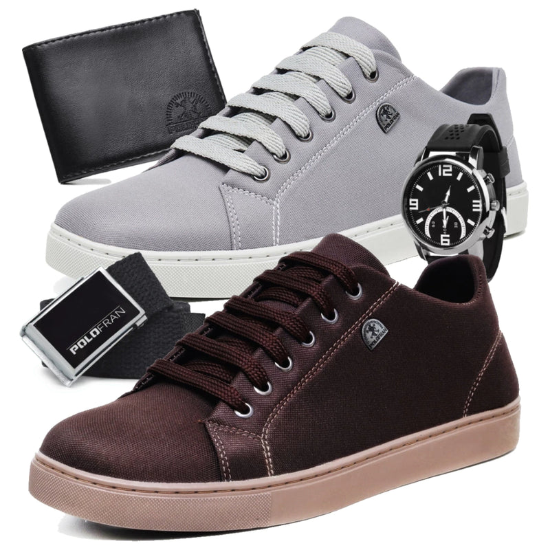 Kit 2 Tênis Masculino Polo Fran Sapatênis Básico Casual Com Carteira Cinto e Relógio London
