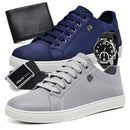 Kit 2 Tênis Masculino Polo Fran Sapatênis Básico Casual Com Carteira Cinto e Relógio London