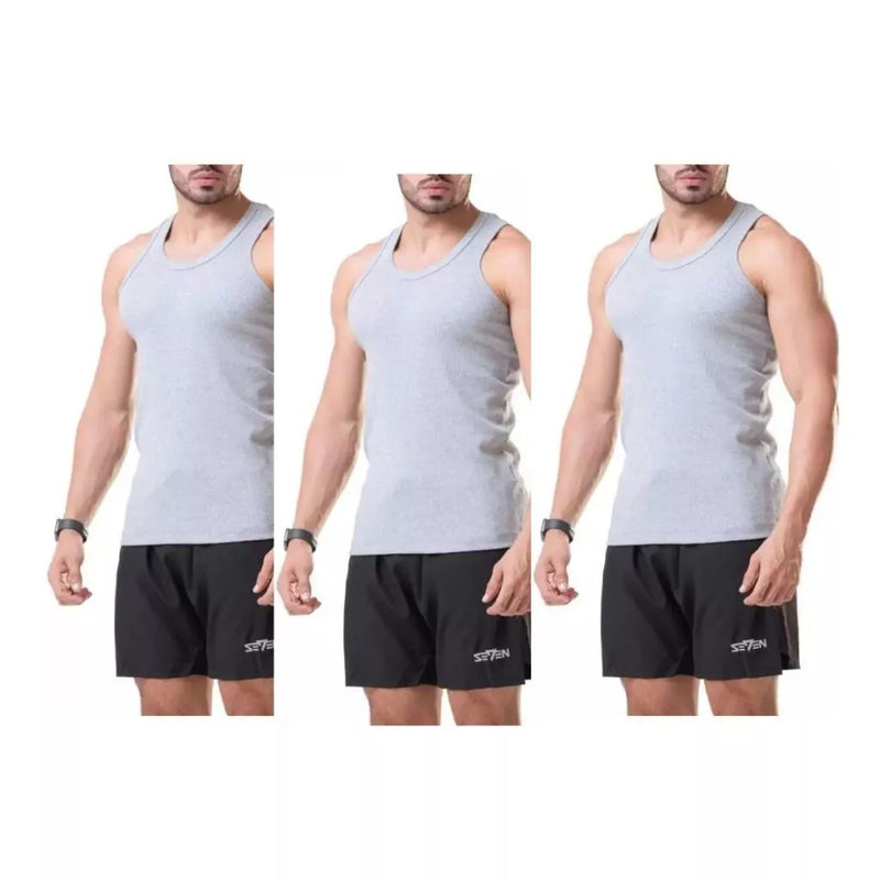 Kit C/3 Regata Premium Masculina Modelo Americano Canelada Algodão e Elastano Malha Encorpada Ultra Conforto