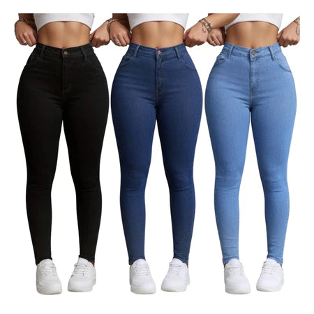 ⭐ Kit 3 Calças Skinny Femininas com Elastano — Modela o Corpo + Alta Elasticidade (Envio Imediato)