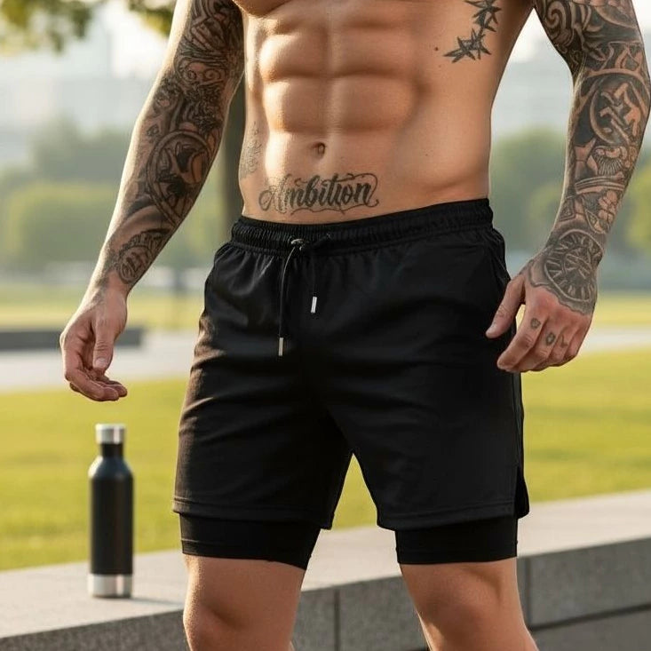 Kit 3 Shorts 2 em 1  Dry Masculino Corrida e Academia com Forro de Compressão