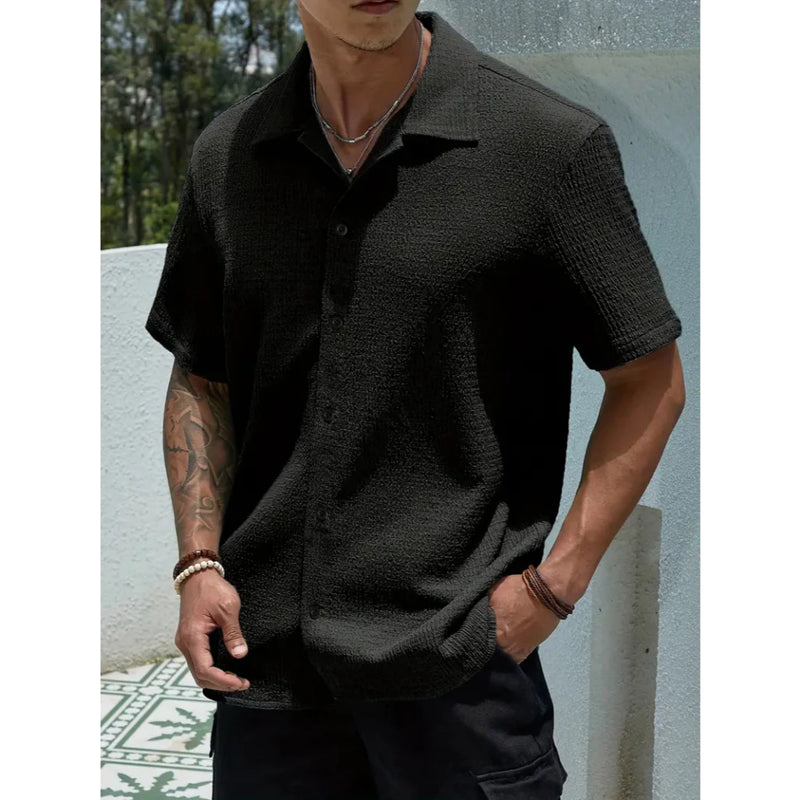 Camisa  Old Money Premium Casual Masculina Texturizada Com Botões