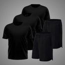 Kit 3 Camisetas Dry Fit Preto + 2 Bermudas Pretas