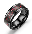Anel Tungstenio Preta com Fibra De Carbono Azul